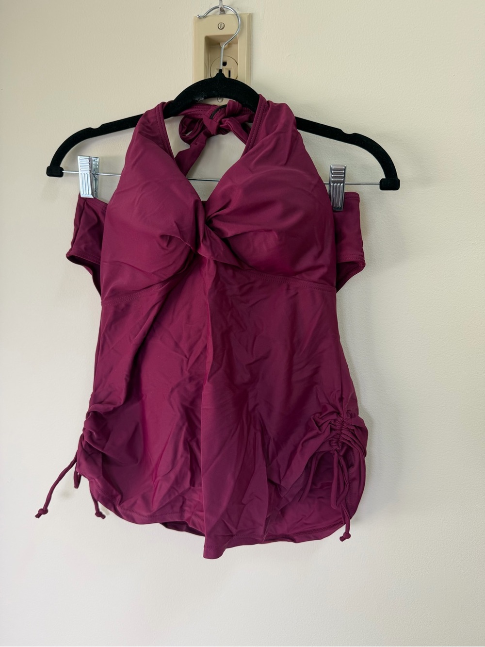 Hilor Women's Ruched Halter Tankini With Bottoms Swim Burgundy Size 10